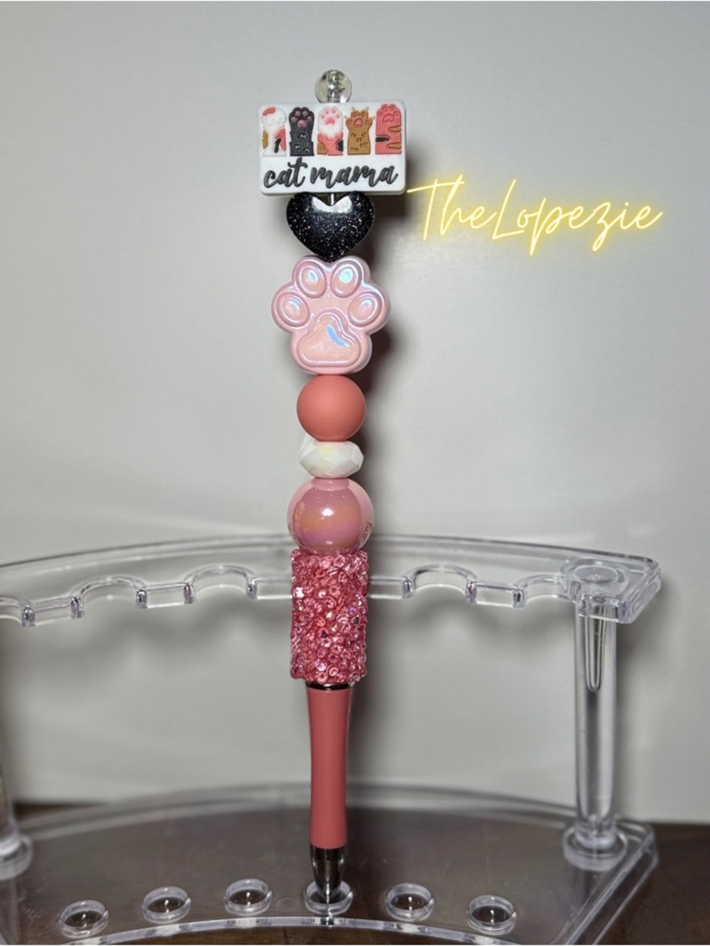 Cat Mama Pink Beaded Pen
